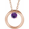 14 Karat Rose Gold Natural Amethyst Circle 16 inch Necklace