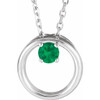Sterling Silver Natural Emerald Circle 16 inch Necklace