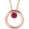 14 Karat Rose Gold Lab Grown Ruby Circle 16 inch Necklace