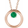 14 Karat Rose Gold Lab Grown Emerald Circle 16 inch Necklace