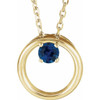 14 Karat Yellow Gold Lab Grown Blue Sapphire Circle 16 inch Necklace