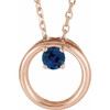 14 Karat Rose Gold Blue Sapphire Circle 16 inch Necklace
