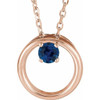 14 Karat Rose Gold Lab Grown Blue Sapphire Circle 16 inch Necklace