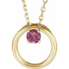 14 Karat Yellow Gold Pink Tourmaline Circle 16 inch Necklace