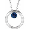 14 Karat White Gold Lab Grown Blue Sapphire Circle 16 inch Necklace