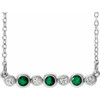 Created Emerald Necklace in Sterling Silver Created Emerald and .08 Carat Diamond Bezel Set Bar 16 inch Necklace