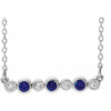 Created Sapphire Necklace in 14 Karat White Gold Created Sapphire and .08 Carat Diamond Bezel Set Bar 16 inch Necklace