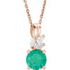 Lab Emerald Gem in 14 Karat Rose Gold Lab Emerald and 0.10 Carat Diamond 16 inch Necklace