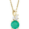 Lab Emerald Gem in 14 Karat Yellow Gold and 0.10 Carat Diamond 16 inch Necklace