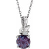 Created Alexandrite Necklace in 14 Karat White Gold Created Alexandrite and 0.10 Carat Diamond 16 inch Necklace