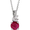 Lab Ruby Gem in Platinum Lab Ruby and 0.10 Carat Diamond 16 inch Necklace
