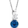 Lab Sapphire Gem in Sterling Silver Lab Created Sapphire and 0.10 Carat Diamond 16 inch Necklace