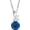 Created Sapphire Necklace in 14 Karat White Gold Created Sapphire and 0.10 Carat Diamond 16 inch Necklace