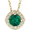 14 Karat Yellow Gold Emerald and .08 Carat Diamond 18 inch Necklace
