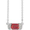 14 Karat White Gold Ruby and .02 Carat Diamond Bar 16 inch Necklace