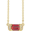 14 Karat Yellow Gold Natural Ruby and .02 Carat Natural Diamond Bar 16 inch Necklace