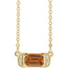 14 Karat Yellow Gold Citrine and .02 Carat Diamond Bar 16 inch Necklace