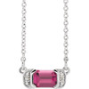 Sterling Silver  Pink Tourmaline and .02 Carat Diamond Bar 16 inch Necklace