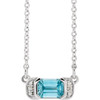 Sterling Silver  Blue Zircon and .02 Carat Diamond Bar 16 inch Necklace