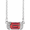 14 Karat White Gold Lab Grown Ruby and .02 Carat Diamond Bar 16 inch Necklace