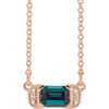 14 Karat Rose Gold Lab Grown Alexandrite and .02 Carat Natural Diamond Bar 16 inch Necklace