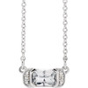 Platinum Natural White Sapphire and .02 Carat Natural Diamond Bar 16 inch Necklace