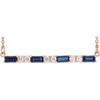 Created Sapphire Necklace in 14 Karat Rose Gold Created Sapphire and 0.20 Carat Diamond Bar 16 inch Necklace
