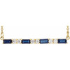 Created Sapphire Necklace in 14 Karat Yellow Gold Created Sapphire and 0.20 Carat Diamond Bar 16 inch Necklace