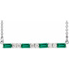 Created Emerald Necklace in Platinum Created Emerald and 0.20 Carat Diamond Bar 16 inch Necklace