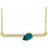Created Alexandrite Necklace in 14 Karat Yellow Gold Lab Alexandrite and 0.10 Carat Diamond Bar 16 inch Necklace