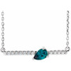 Created Alexandrite Necklace in 14 Karat White Gold Lab Alexandrite and 0.10 Carat Diamond Bar 16 inch Necklace