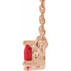 Lab Ruby Gem in 14 Karat Rose Gold Lab Ruby and 0.10 Carat Diamond Bar 16 inch Necklace