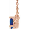 Created Sapphire Necklace in 14 Karat Rose Gold Lab Sapphire and 0.10 Carat Diamond Bar 16 inch Necklace
