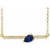 Created Sapphire Necklace in 14 Karat Yellow Gold Lab Sapphire and 0.10 Carat Diamond Bar 16 inch Necklace