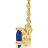 Created Sapphire Necklace in 14 Karat Yellow Gold Lab Sapphire and 0.10 Carat Diamond Bar 16 inch Necklace