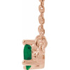 Lab Grown Emerald Gem set in 14 Karat Rose Gold and 0.10 Carat Diamond Bar 18 inch Necklace