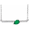 Lab Grown Emerald Gem set in 14 Karat White Goldand 0.10 Carat Diamond Bar 18 inch Necklace