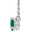 Lab Grown Emerald Gem set in 14 Karat White Goldand 0.10 Carat Diamond Bar 18 inch Necklace