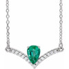 Lab Grown Emerald Gem set in 14 Karat White Goldand .06 Carat Diamond 16 inch Necklace