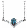 Created Alexandrite Necklace in 14 Karat White Gold Lab Alexandrite and .06 Carat Diamond 16 inch Necklace