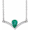 Created Emerald Necklace in Platinum Lab Emerald and .06 Carat Diamond 16 inch Necklace
