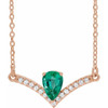 Lab Grown Emerald Gem set in 14 Karat Rose Gold and .06 Carat Diamond 16 inch Necklace