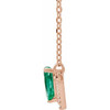 Lab Grown Emerald Gem set in 14 Karat Rose Gold and .06 Carat Diamond 16 inch Necklace