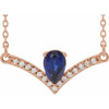 Created Sapphire Necklace in 14 Karat Rose Gold Lab Sapphire and .06 Carat Diamond 16 inch Necklace