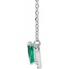 Lab Grown Emerald Gem set in 14 Karat White Goldand .06 Carat Diamond 18 inch Necklace