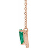 Lab Grown Emerald Gem set in 14 Karat Rose Gold and .06 Carat Diamond 18 inch Necklace