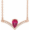 Lab Ruby Gem in 14 Karat Rose Gold Lab Ruby and .06 Carat Diamond 18 inch Necklace