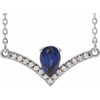 Created Sapphire Necklace in Sterling Silver Lab  Sapphire and .06 Carat Diamond 18 inch Necklace