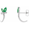 Sterling Silver Emerald Floral Inspired J Hoop Earrings