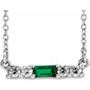 Lab Grown Emerald Gem set in 14 Karat White Goldand 0.20 Carat Diamond 16 inch Necklace